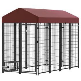 Outdoor Dog Kennel with Rotating Bowl Holders, Walk-in Pet Playpen with Waterproof Cover, 8' x 4' x 6', Red