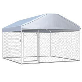 Dog Kennel Silver Galvanized Steel Large Durable Dog Kennel (Color: Silver)